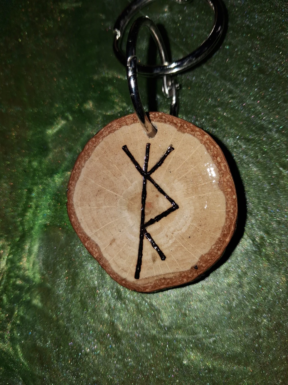 Safe Travels Bind Rune Wood Keychain